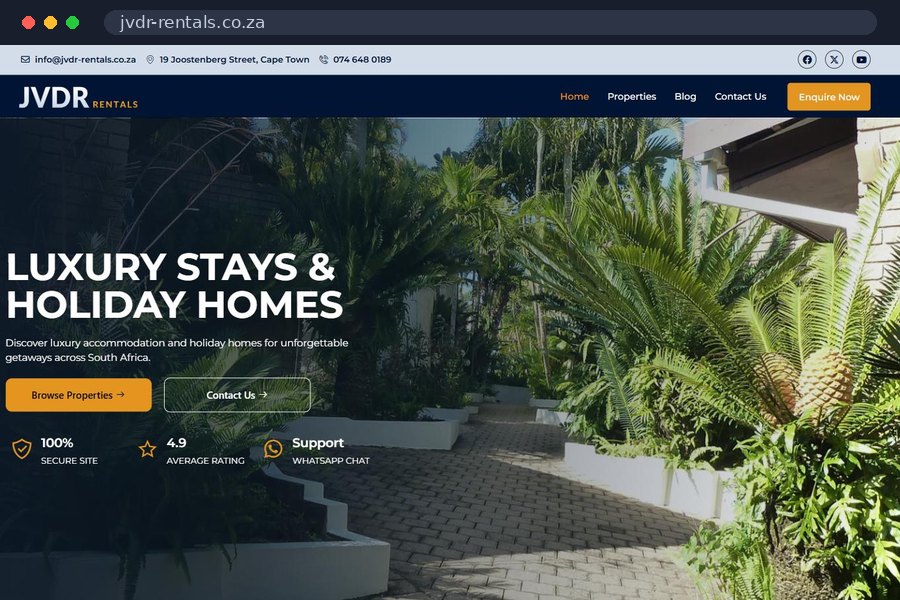JVDR Rentals website homepage